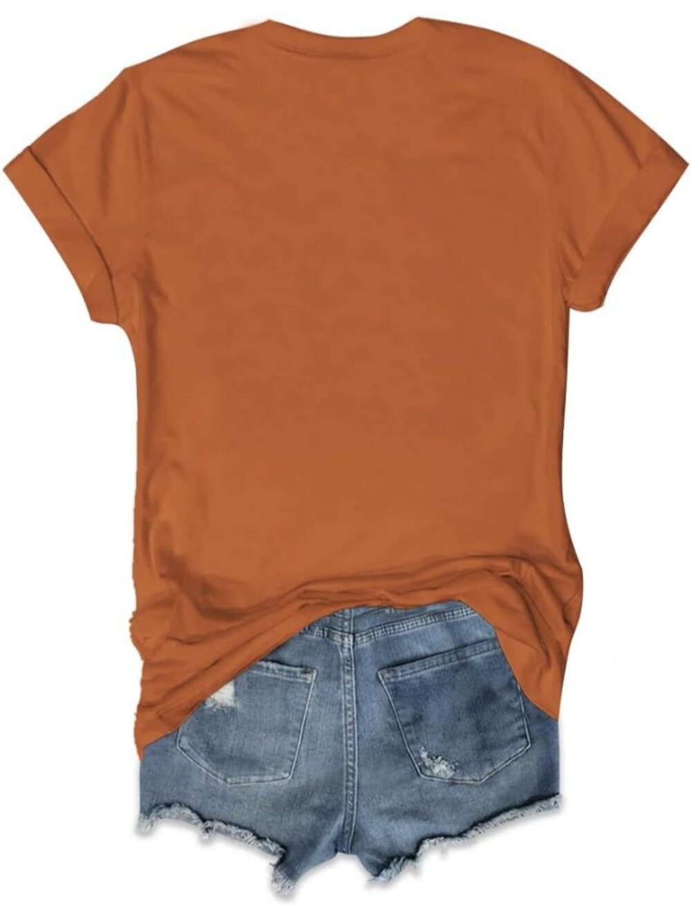 Women's Burnt Orange Short Sleeve Sayings Loose Fit Casual Tops Imported T Shirt - Picture 3 of 3